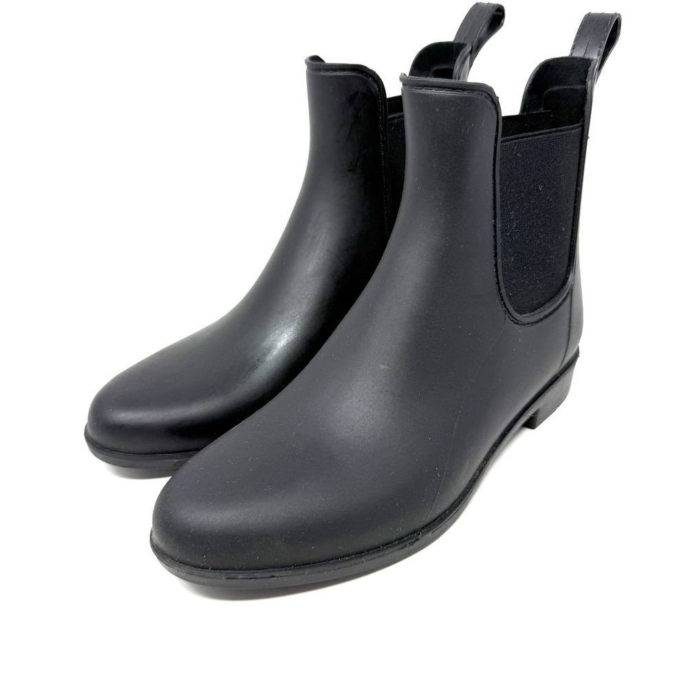 J. Crew Rain Boots Womens Size 7 Black Chelsea Shoes Rubber‎ Pull On Matte C2499